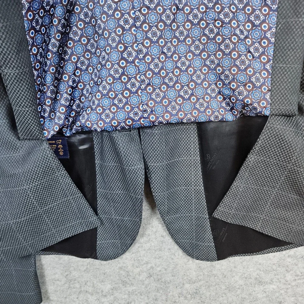 Statement Italy Gray Geometric Windowpane 2-Pc‎ Super 200s Wool 44L 39x30 FLAW